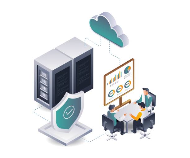 Coworkers are analyzing data from the cloud server system